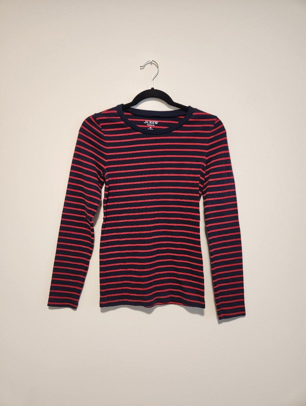 J crew Perfect-Fit Long Sleeve Crewneck T-shirt In Porto Stripe Navy Cand Size M - Picture 3 of 7
